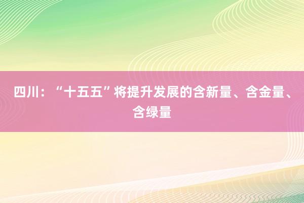 四川:“十五五”将提升发展的含新量、含金量、含绿量
